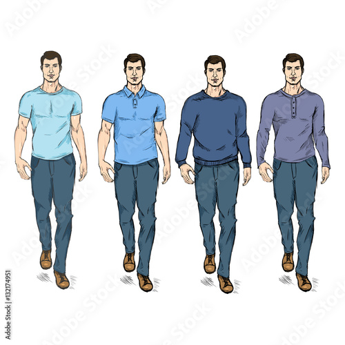 Vector Set of Sketch Fashion Male Models