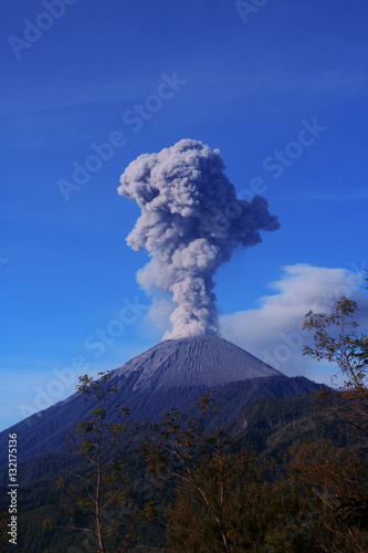 Semeru erupting mountain scenery, in eastern Java, Indonesia