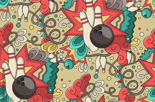 Vector hand drawn doodle seamless pattern of bowling for cover design, business card, envelope, letterhead, brochure and book. Realistic corporate identity brand template.
