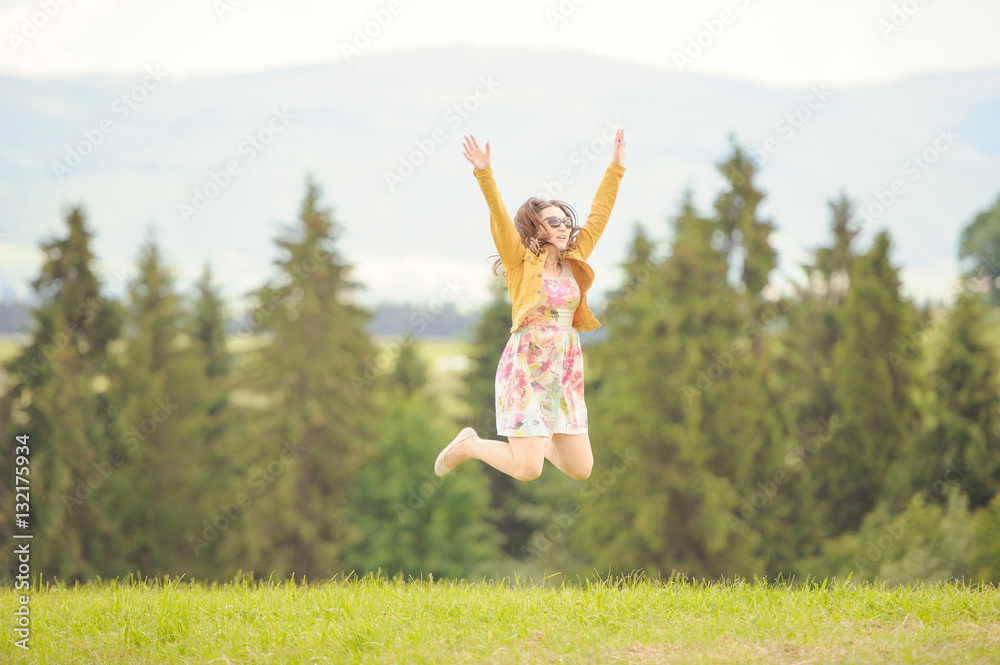 Brunette girl enjoying journey in mountains. Brunette girl enjoying journey in mountains.