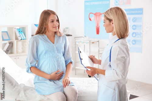 Gynecology consultation. Pregnant woman   with her doctor in clinic photo