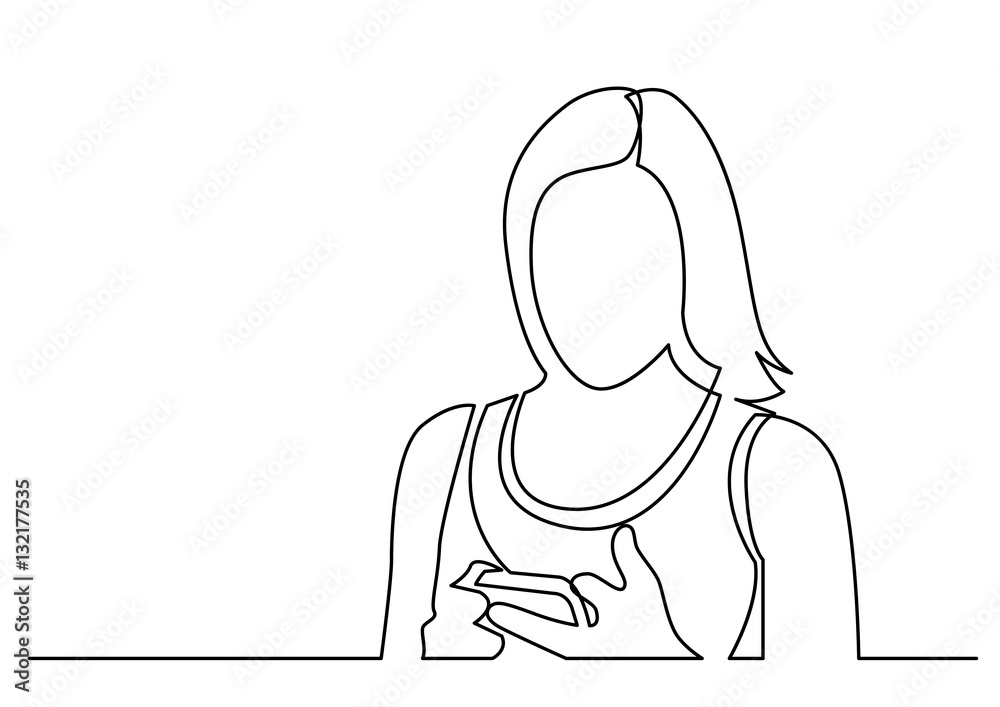 continuous line drawing of woman reading smartphone continuous line drawing of woman reading smartphone
