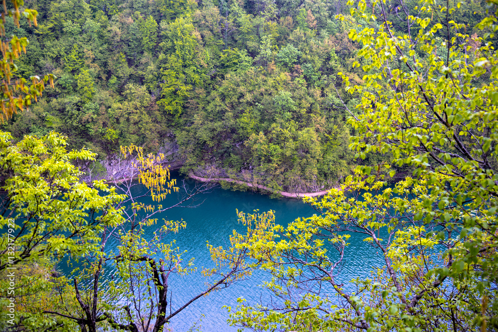 Croatia Plitvice lake, natural travel background, national park