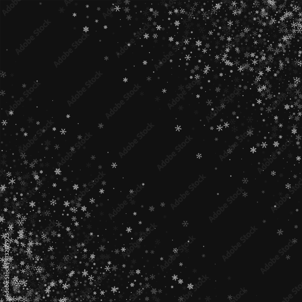 Beautiful snowfall. Abstract chaotic mess on black background. Vector illustration.