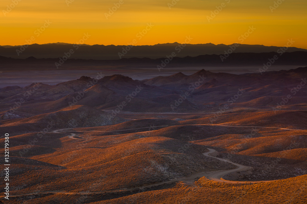 Nevada desert landscape in morning sunrise light.