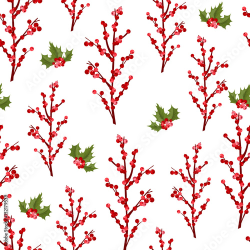 Christmas berry flower vector seamless pattern.