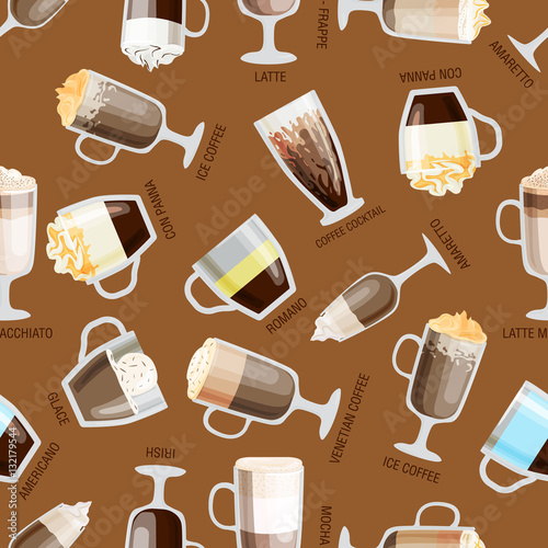 Seamless coffee pattern vector illustration.
