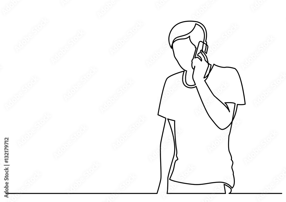 continuous line drawing of young man talking on mobile phone