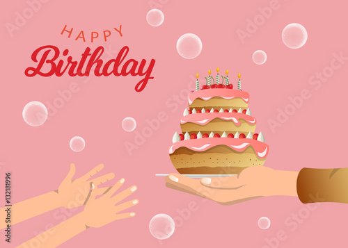 vector beautiful and look delicious birthday cake from parent to his children 