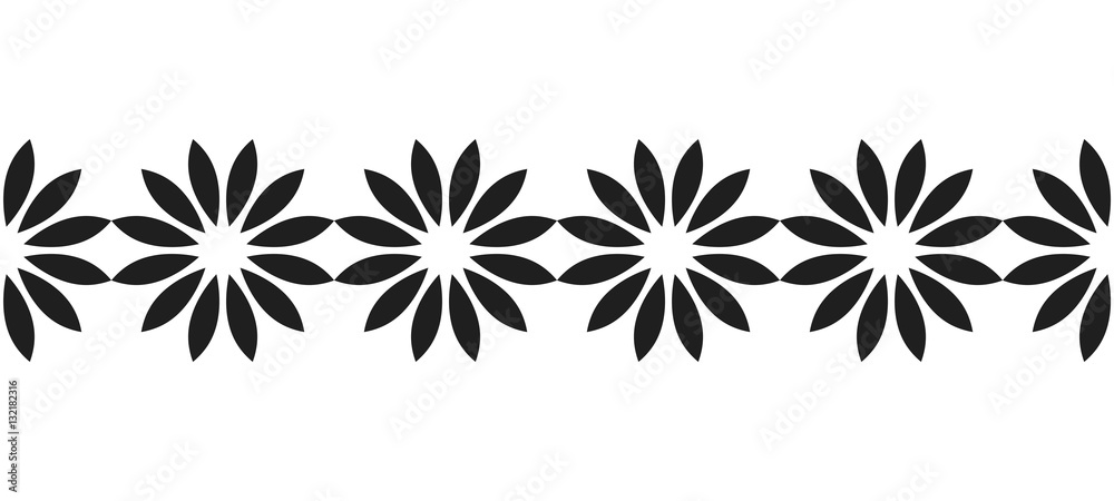 Border of black silhouetted flowers for decoration, scrapbooking, greeting cards