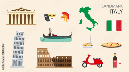 Italy Flat Icons Design landmark Concept.Vector