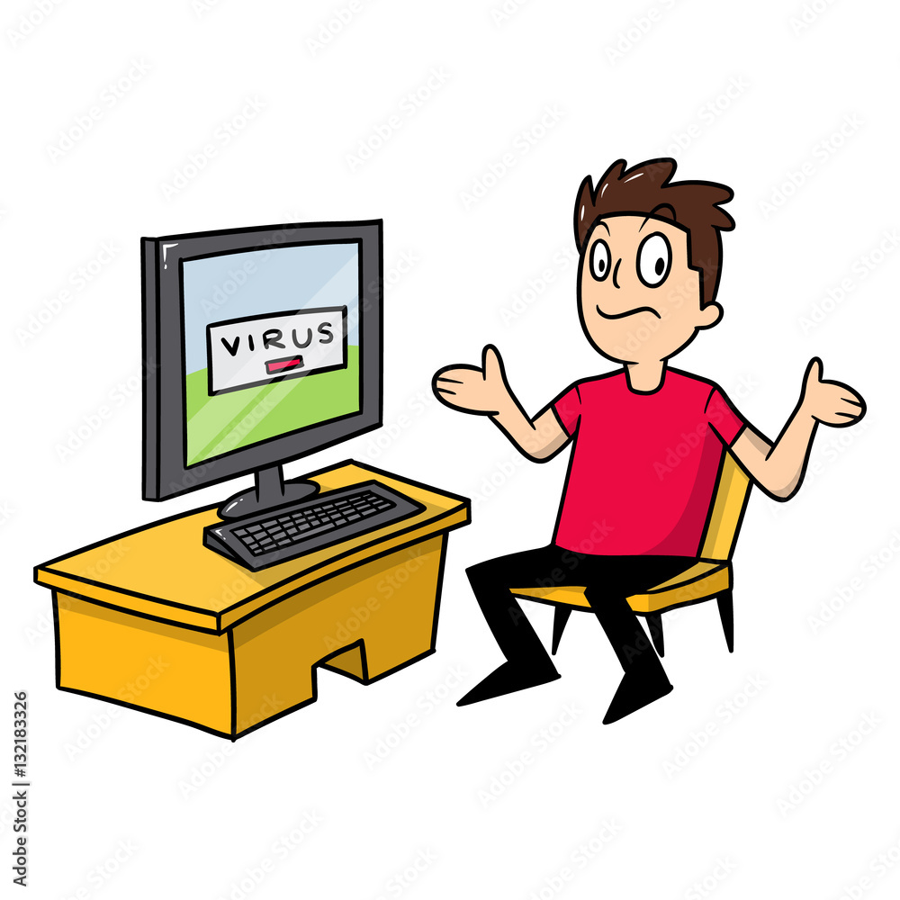 Cartoon Man With Computer Virus Vector Illustration Stock Vector | Adobe  Stock