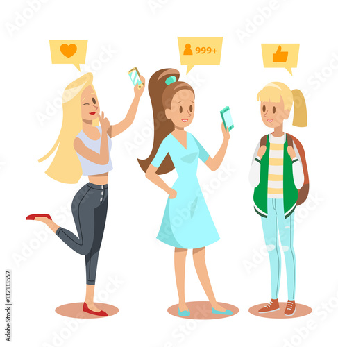 girl playing smartphone character design