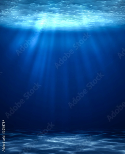 Blue deep water vertical abstract natural background.