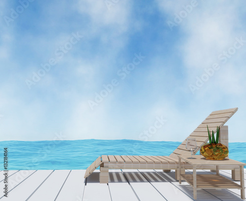beach lounge interior with beach on seaview in 3D rendering