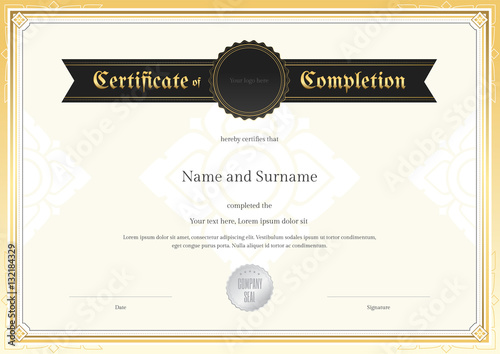 Certificate of completion template with applied Thai art background