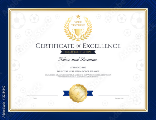 Sport theme certification of excellence template for football competition