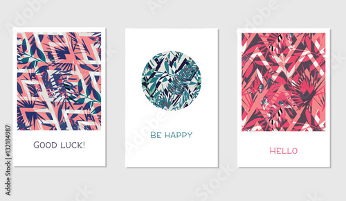 Set of creative universal floral cards in tropical style