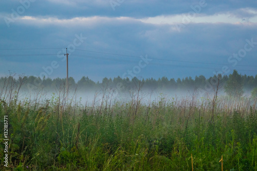 Obraz na płótnie Fog under meadow rural landscape Russia w salonie