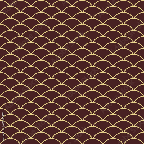 Seamless ornament. Modern geometric pattern with repeating wavy lines. Brown and golden pattern