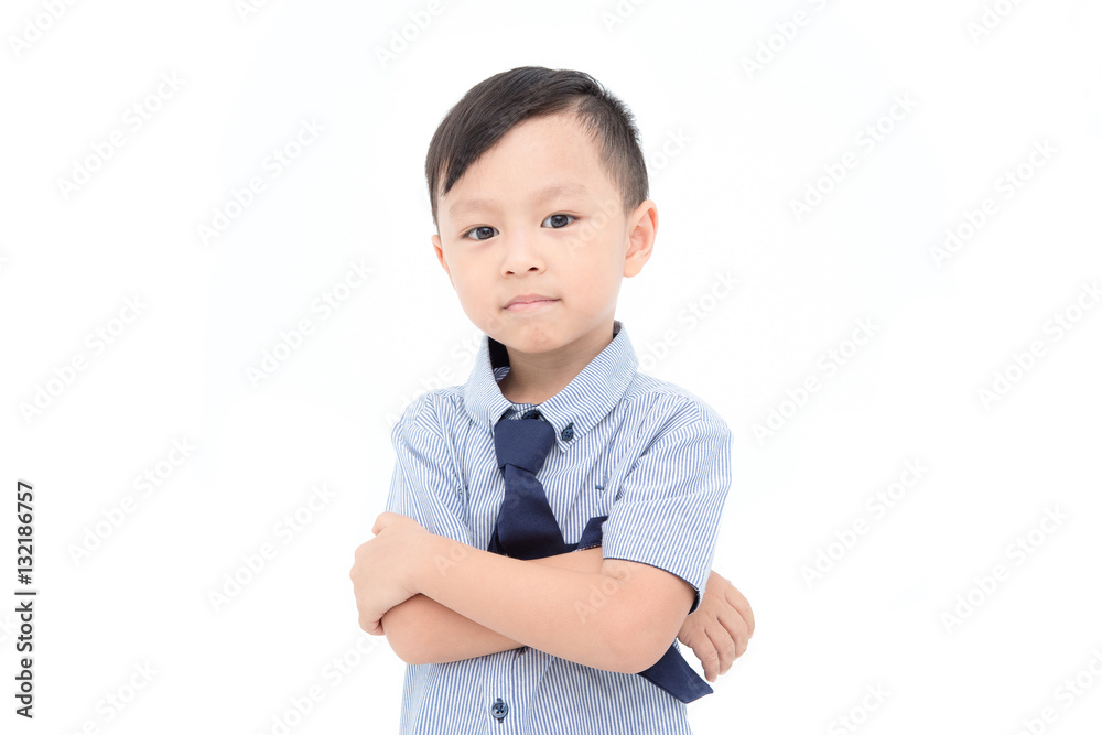 Young asian boy looking at camera over white background Young asian boy looking at camera over white background