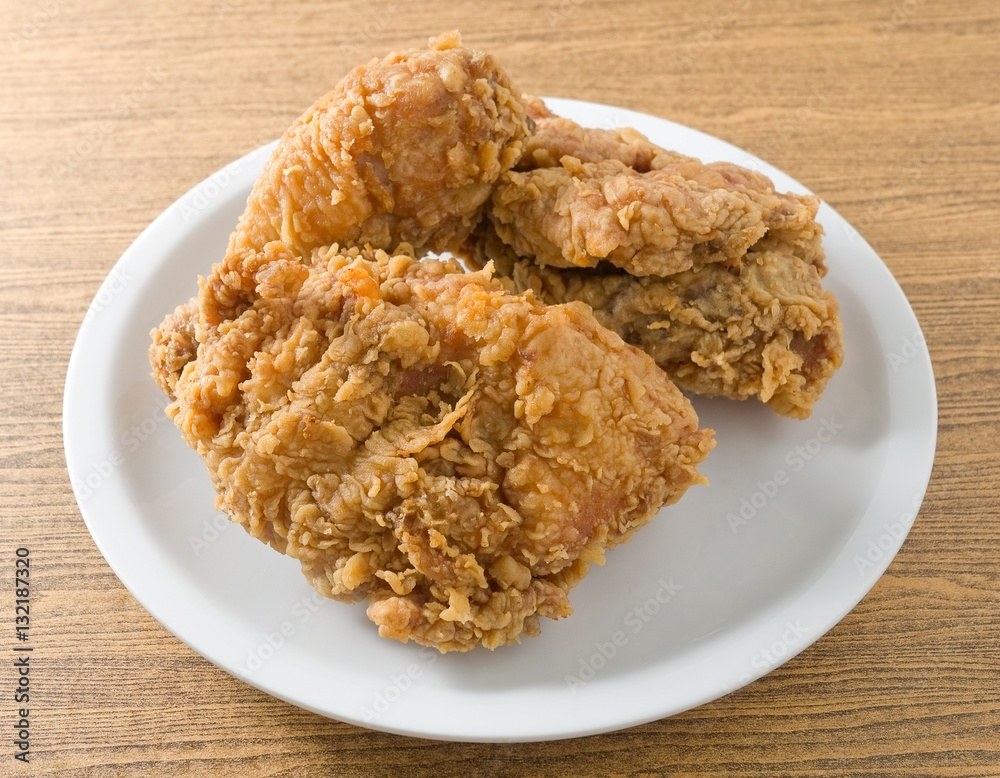 Delicious Deep Fried Chicken on A White Dish Delicious Deep Fried Chicken on A White Dish