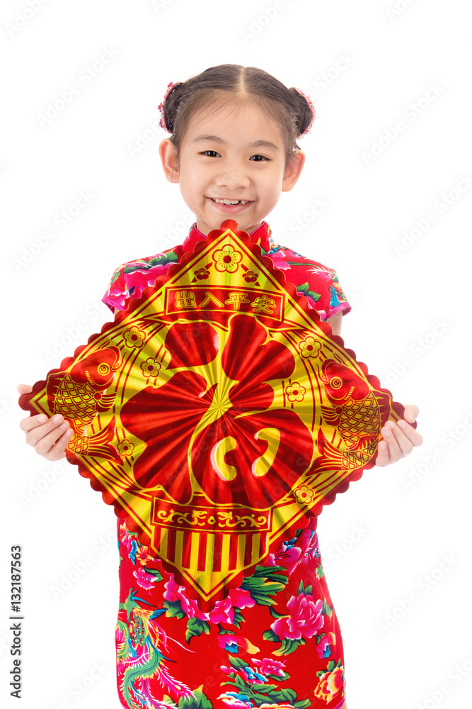 Little asian girl showing Chinese New Year Greetings Little asian girl showing Chinese New Year Greetings
