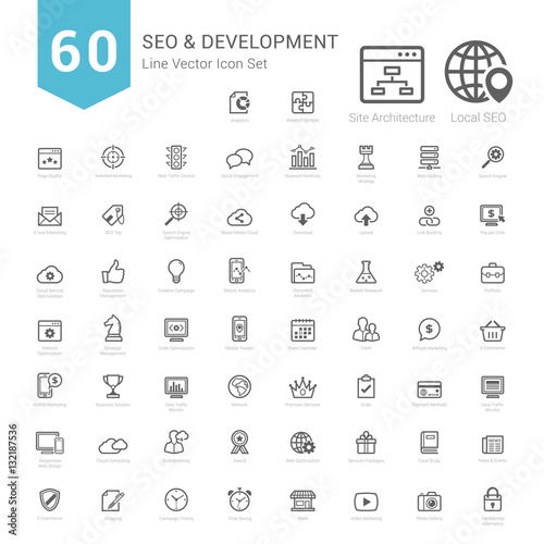 Set of Bold Stroke SEO and Development icons Vector Illustration