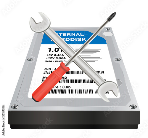 internal harddisk with a wrench and screwdriver repair logo