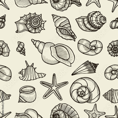 Seashell seamless pattern.