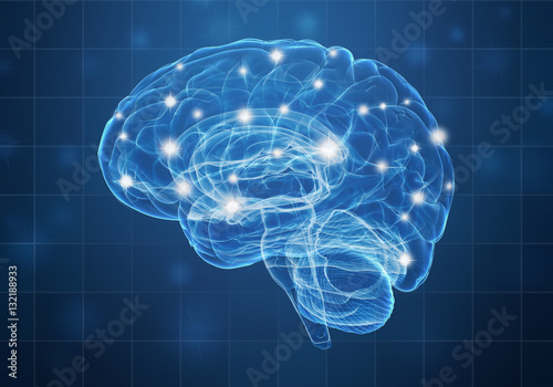 Concept of human intelligence with human brain on blue background