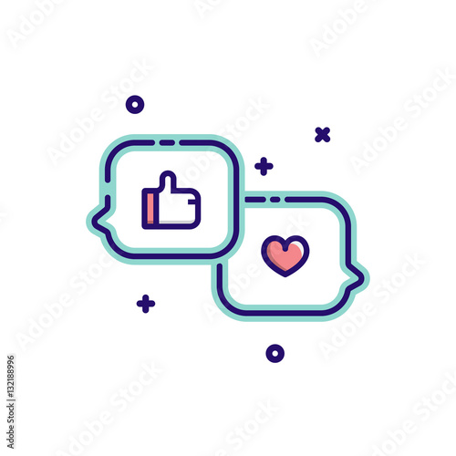 Heart and like symbol in speech bubble message icons. Vector ill