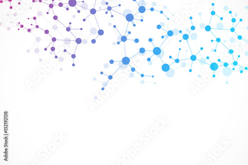 Structure molecule and communication. Dna, atom, neurons. Scientific concept for your design. Connected lines with dots. Medical, technology, chemistry, science background. Vector illustration.