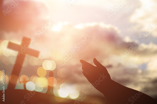 Canvas Print Human hands open palm up worship. Eucharist Therapy Bless God He