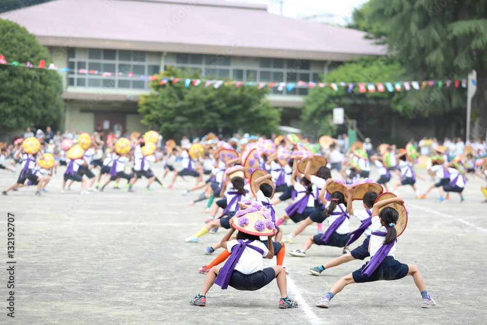 運動会の花笠音頭 Stock Photo Adobe Stock
