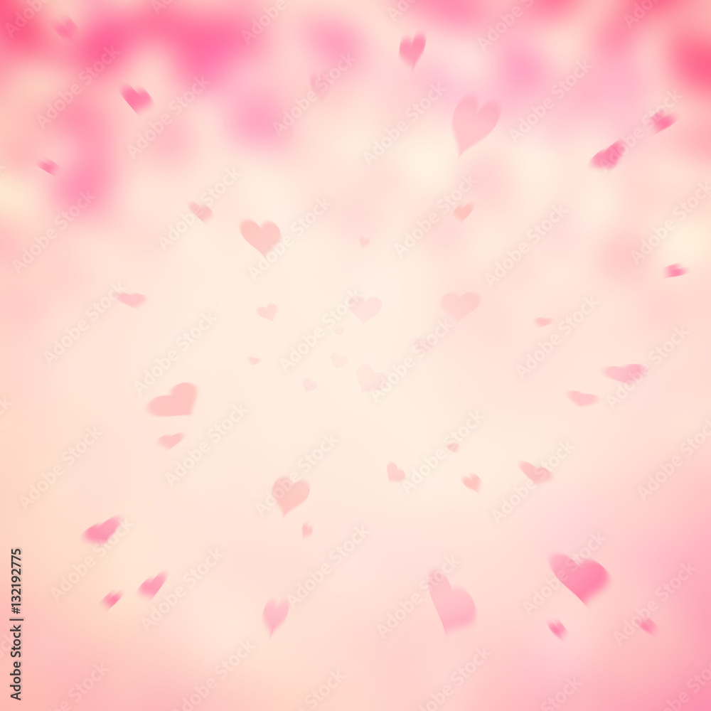Lovely soft pink colored abstract motion blurred heart symbols copy space illustration background.