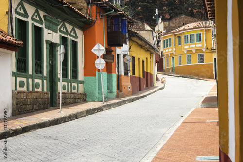 View of street at La candelaria town in Bogota, Colombia.