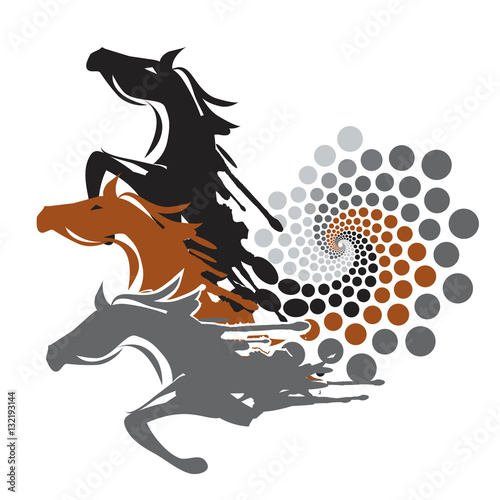 Three wild Horses.
Three horses running from the spiral. Vector available