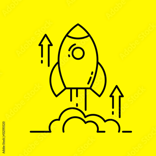 Space rocket launch line icon. Concept of new business project start up and development process. Flat design vector illustration.