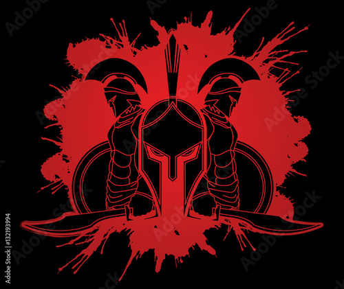 Spartan warrior pose designed on splatter blood background  graphic vector.