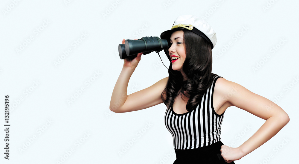 Travel, cruise, people concept - pretty smiling woman brunette s Travel, cruise, people concept - pretty smiling woman brunette s