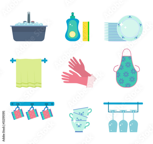 Vector set of dishwashing elements