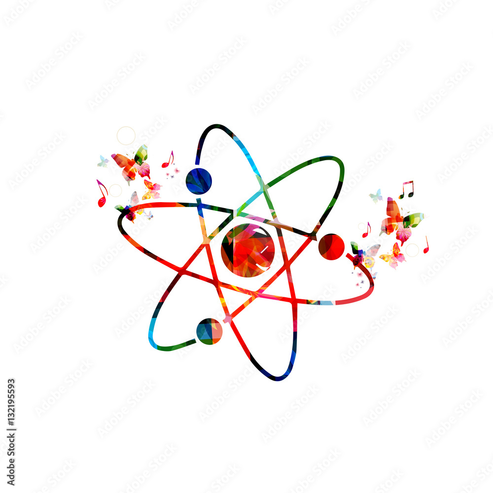 Colorful atom symbol isolated vector illustration - obrazy, fototapety, plakaty 