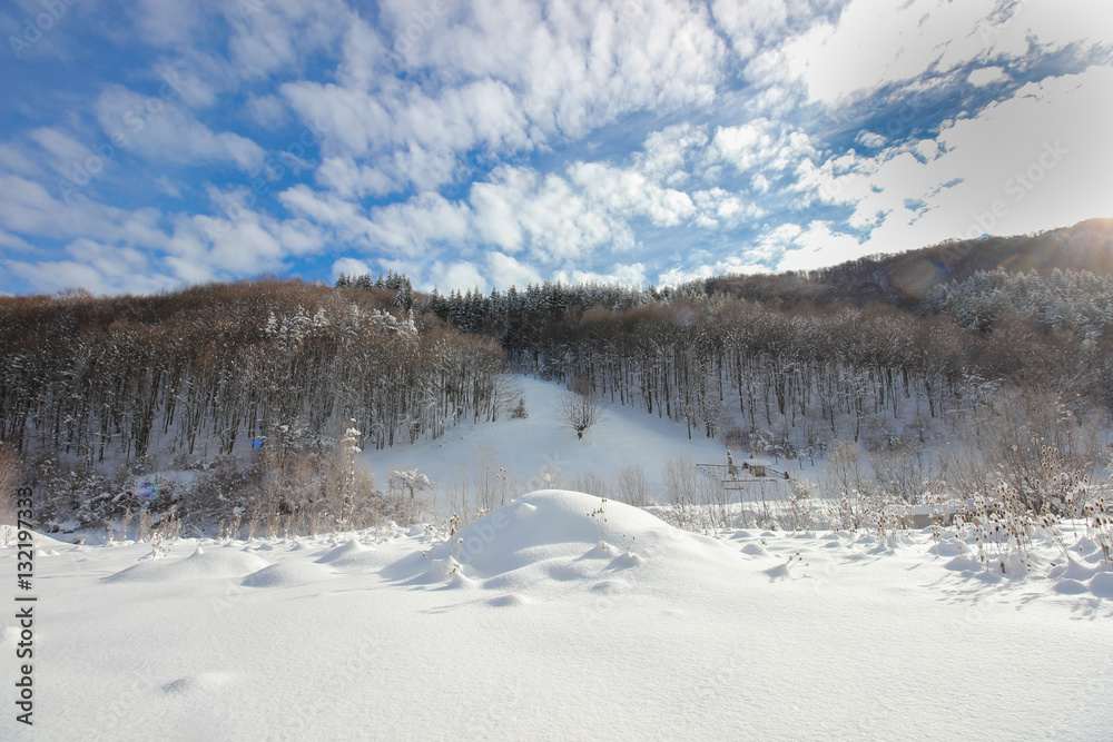 The beautiful winter scenery of Ribaritsa, Bulgaria