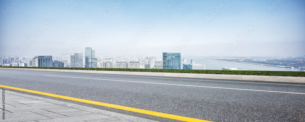 modern office buildings in hangzhou new city from elevated road
