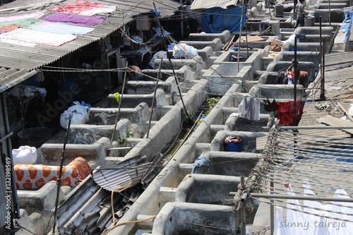 India Mumbai Dhobi Ghat - laundry industry the old-fashioned way photo