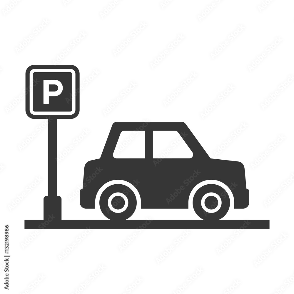 Car with Parking Meter Icon on White Background. Vector Car with Parking Meter Icon on White Background. Vector
