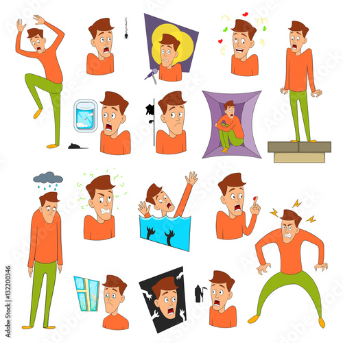 Various phobias icons set. Cartoon illustration of 16 various phobias vector icons for web