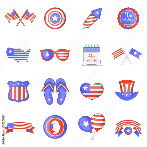Independence day icons set. Cartoon illustration of 16 independence day vector icons for web
