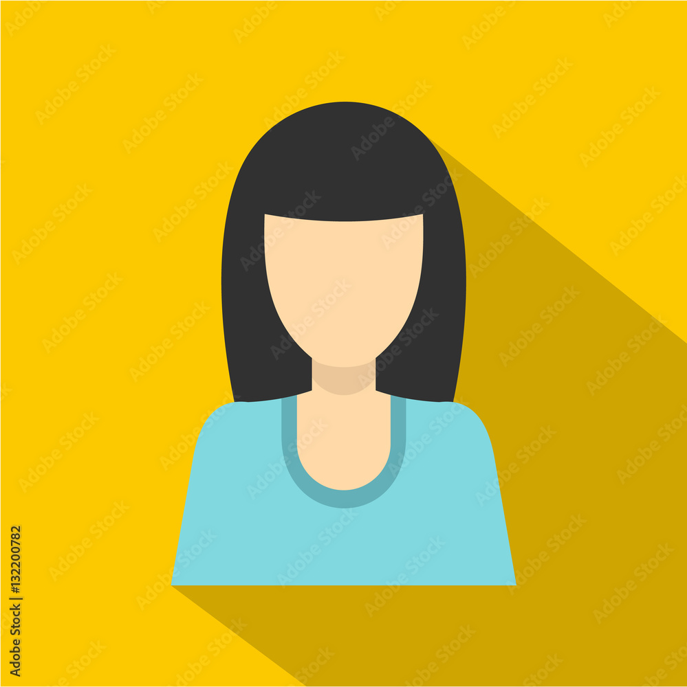 Brunette girl icon. Flat illustration of brunette girl vector icon for web isolated on yellow background Brunette girl icon. Flat illustration of brunette girl vector icon for web isolated on yellow background